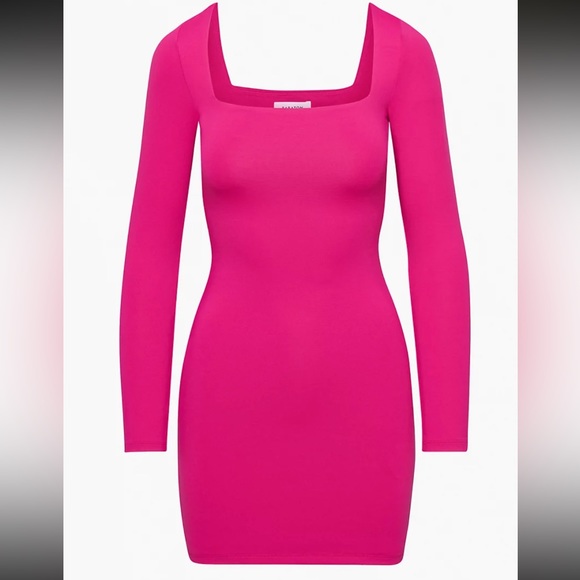Babaton Dresses & Skirts - ARITZIA BABATON HOT PINK Contour Squareneck Longsleeve mini dress SIZE SMALL